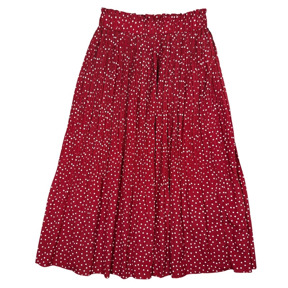 Exclura Red Polka Dot Pleated Midi Skirt Womens Medium High Waist A-Line